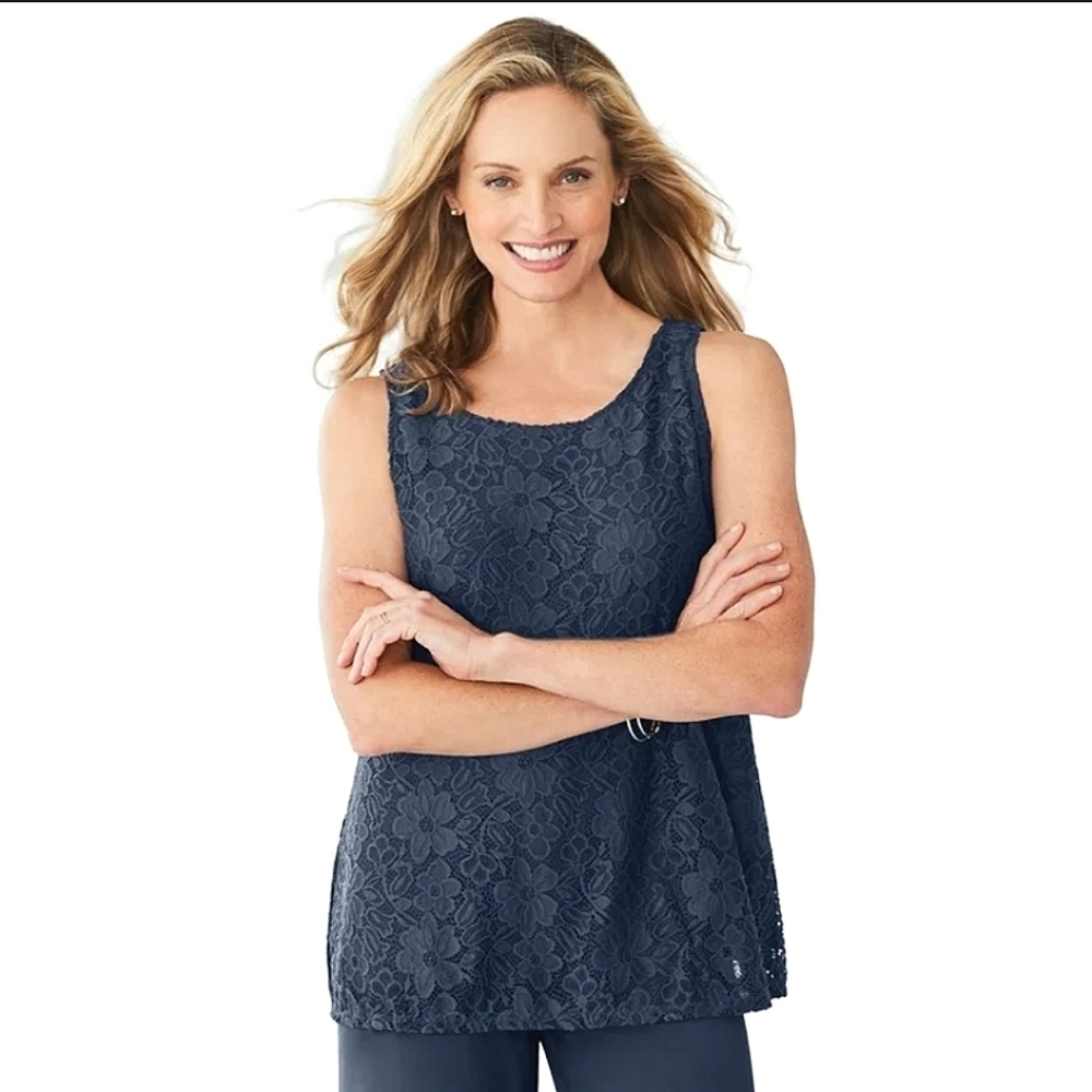 Woman Within Elegant Navy Lace Sleeveless Top SIZE 18W NWOT - Picture 7 of 8